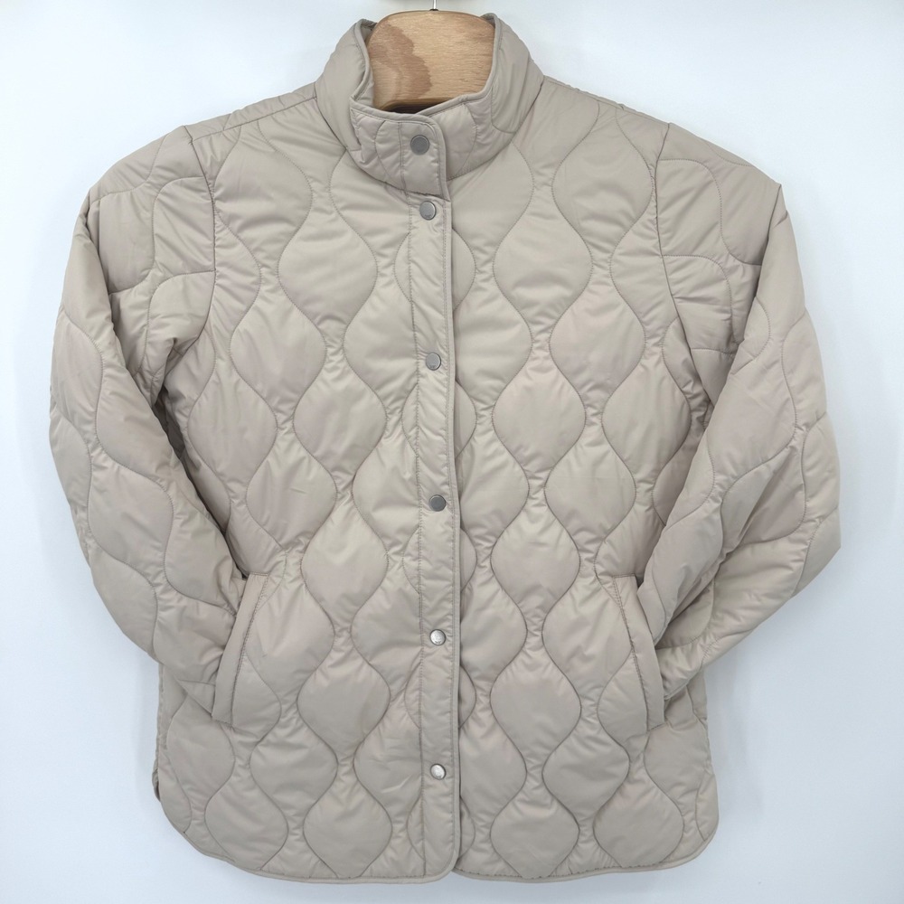 32 Degrees Heat Jacket Womens L Beige Quilted Puffer Mock Neck Snap Front